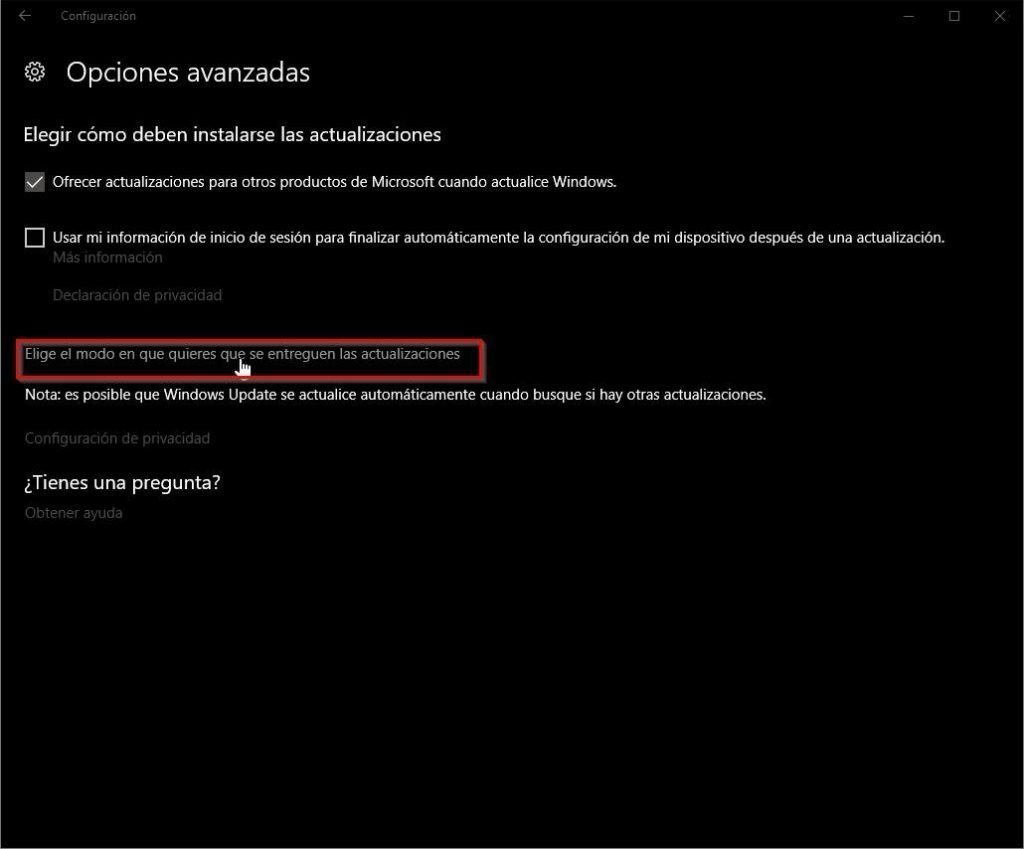 Actualización y seguridad en Windows 10